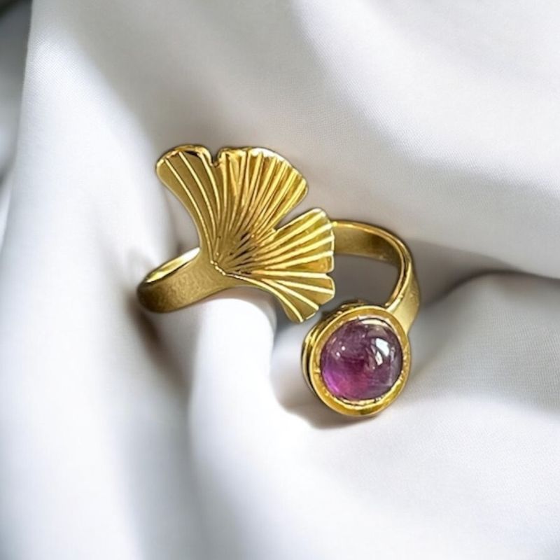 Ginkgo ring — Amethyst